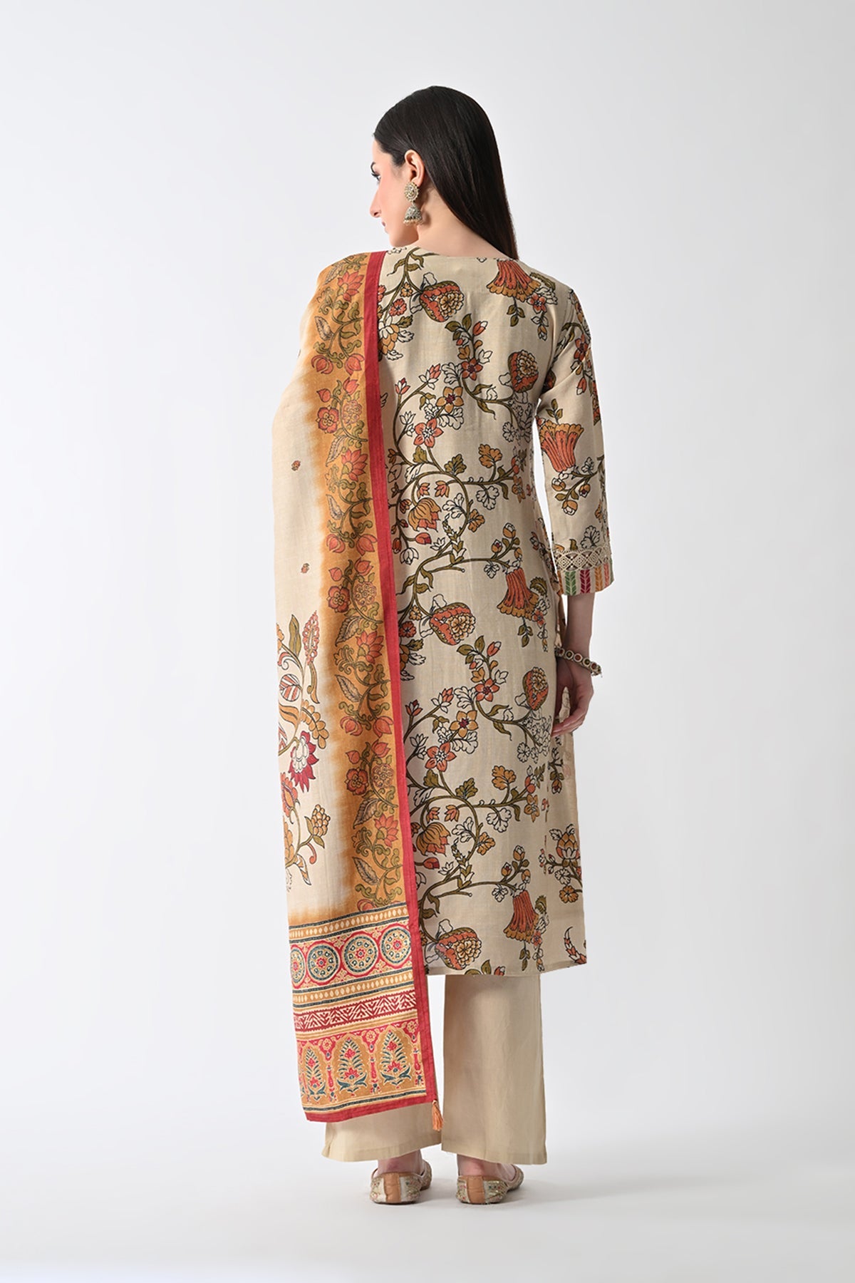 Beige Embellished Kurta 3 Pcs Set