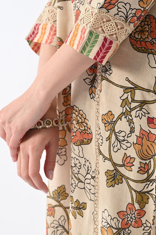 Beige Embellished Kurta Set (3 Piece)