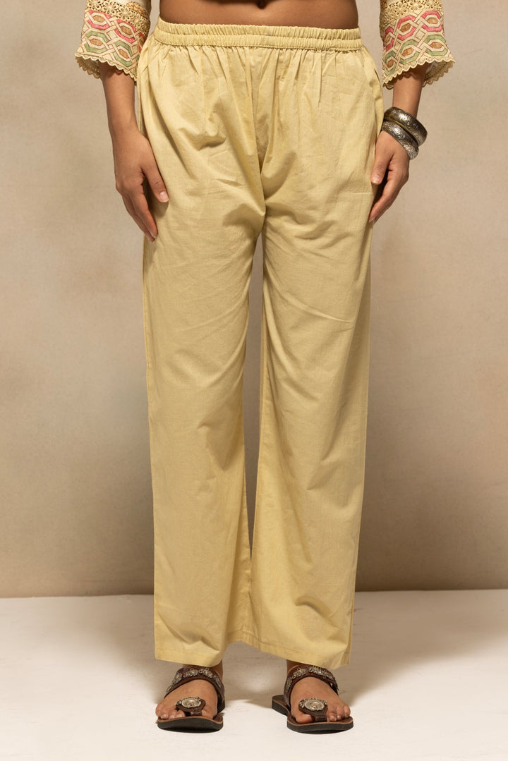 Beige Embellished A-line Kurta 3 Pcs Set