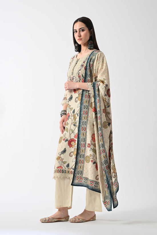 Beige Embellished Kurta Set (3 Piece)