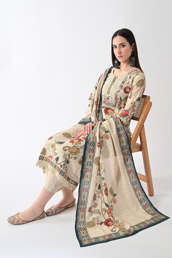 Beige Embellished Kurta Set (3 Piece)