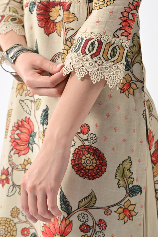 Beige Embellished Kurta Set (3 Piece)
