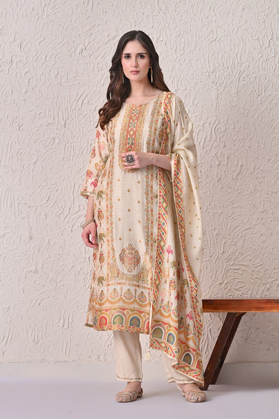 Beige Embellished Kurta 3 Pcs Set