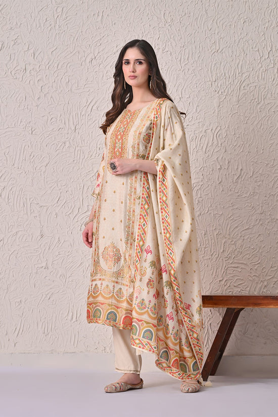 Beige Embellished Kurta 3 Pcs Set