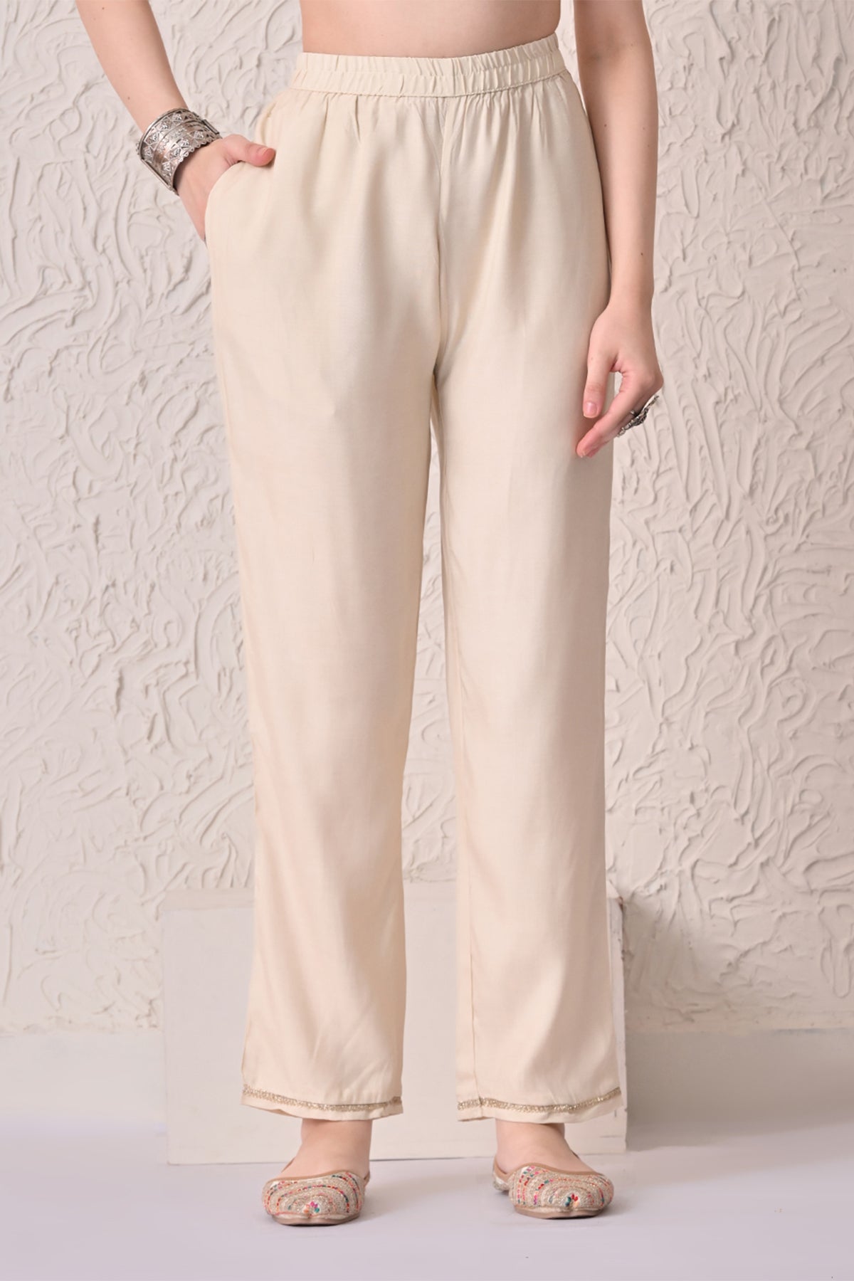Beige Embellished Kurta 3 Pcs Set