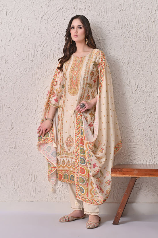 Beige Embellished Kurta 3 Pcs Set