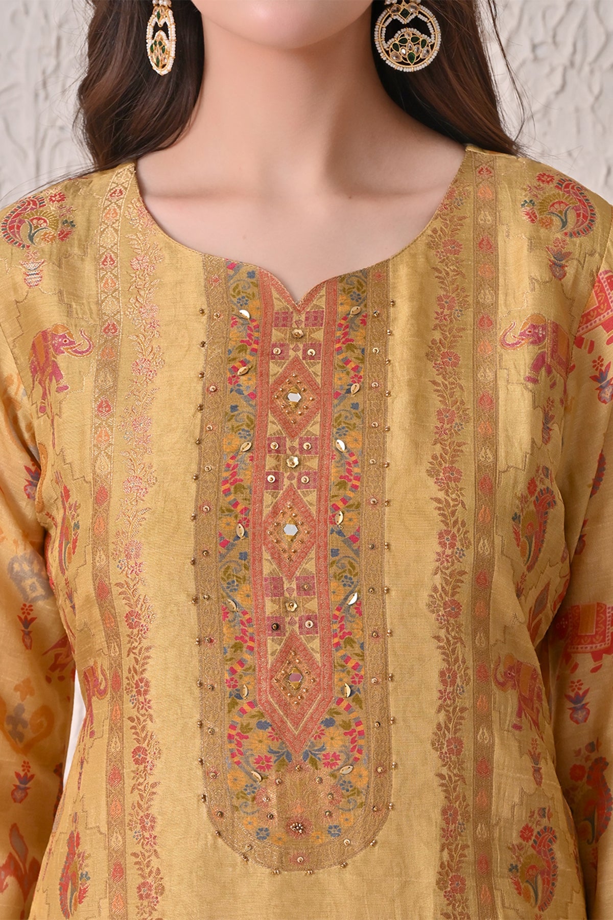 Mustard Embellished Kurta 3 Pcs Set