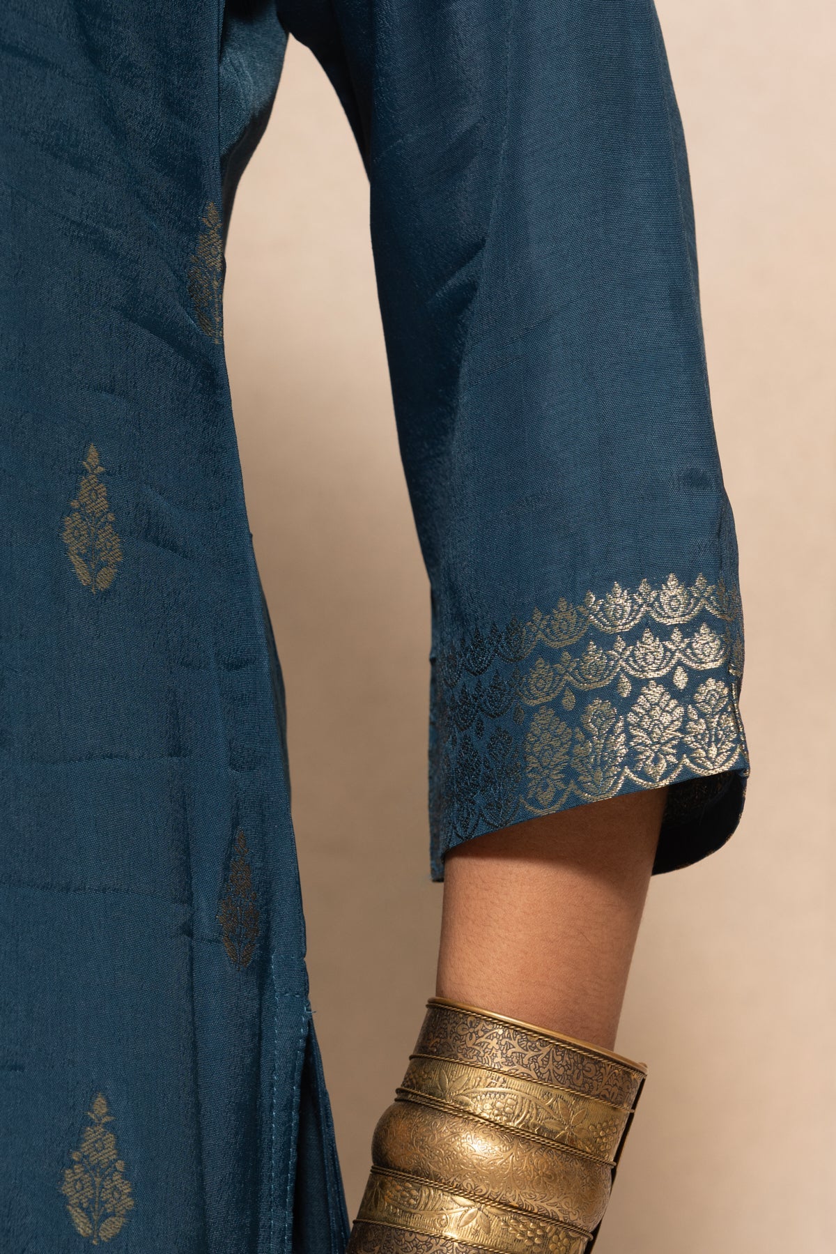 Teal Self-Design Kurta 3 Pcs Set