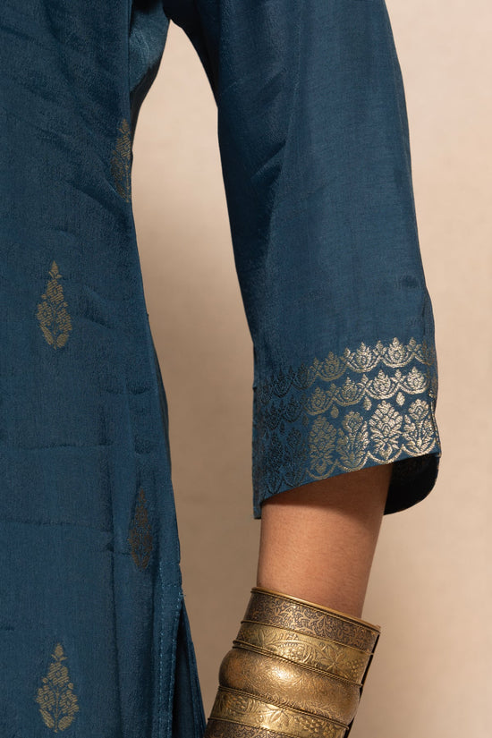 Teal Self-Design Kurta 3 Pcs Set