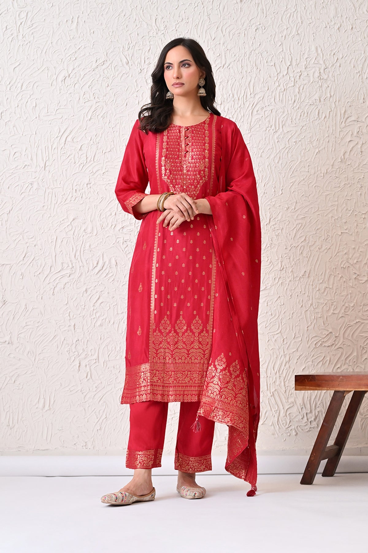 Pink Self-Design Kurta 3 Pcs Set
