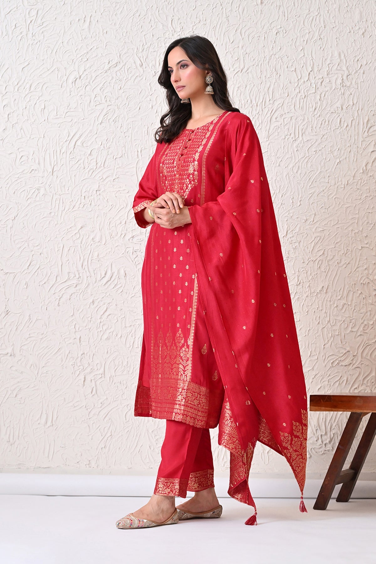 Pink Self-Design Kurta 3 Pcs Set