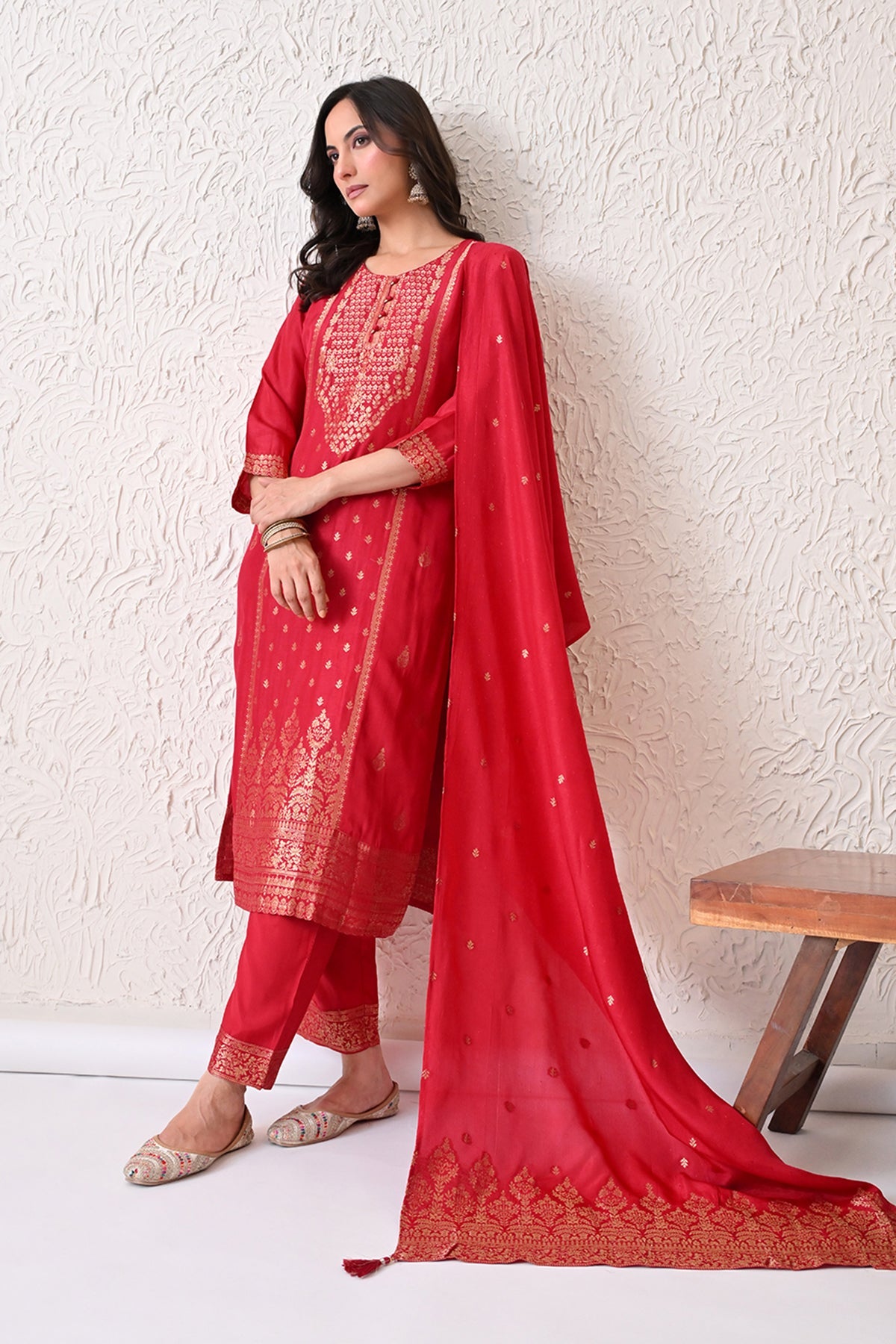Pink Self-Design Kurta 3 Pcs Set