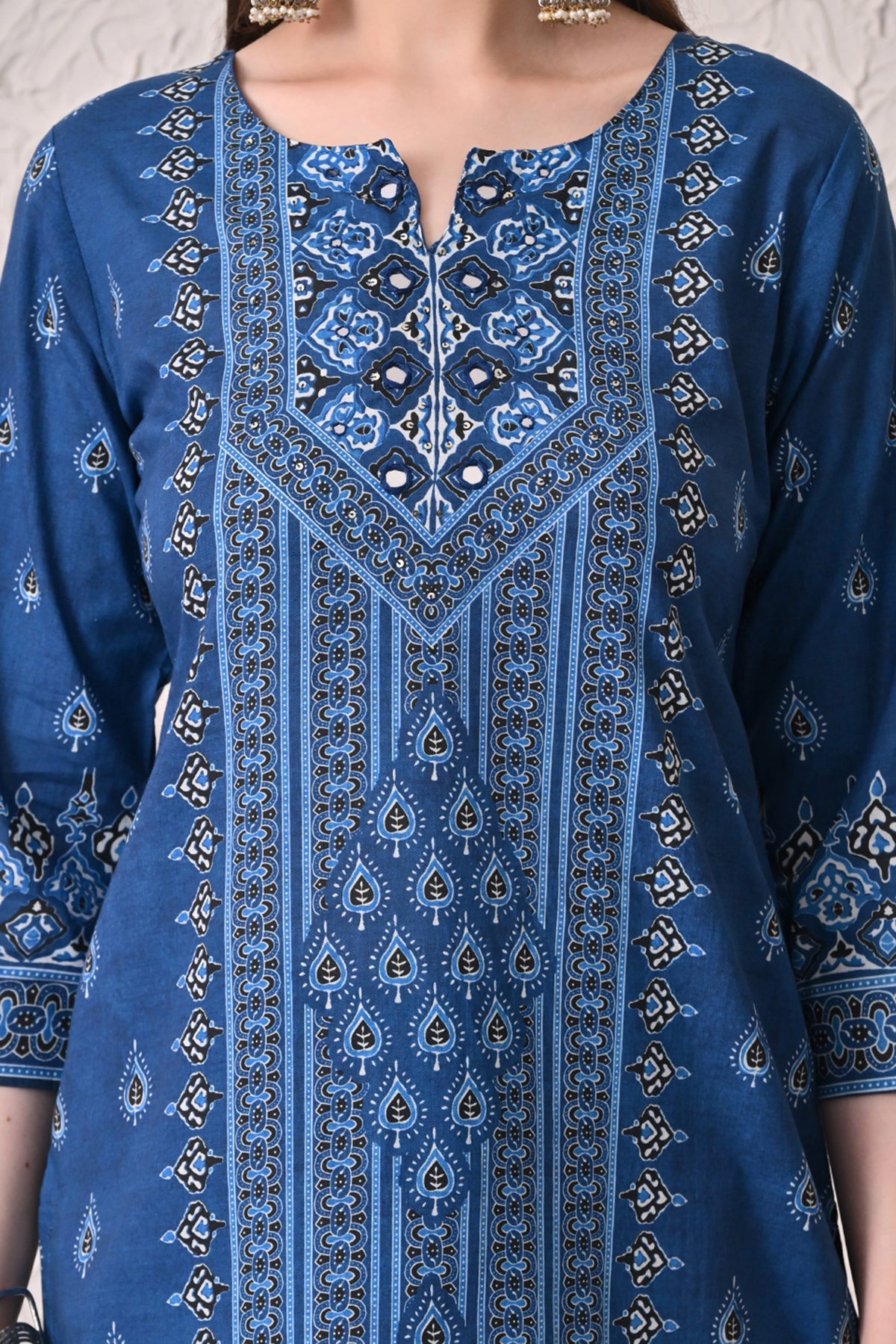Navy Blue Printed Kurta 3 Pcs Set