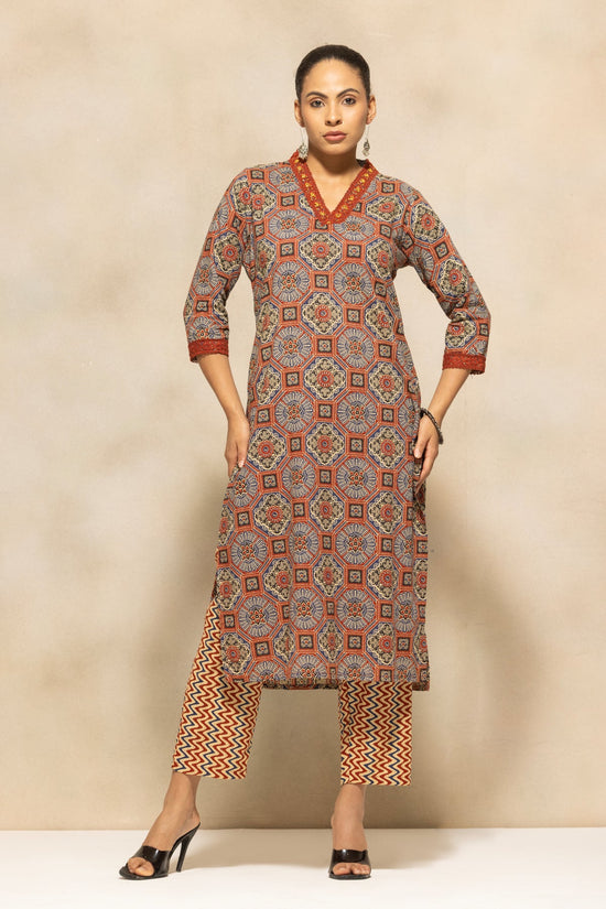 Rust Printed Kurta 3 Pcs Set