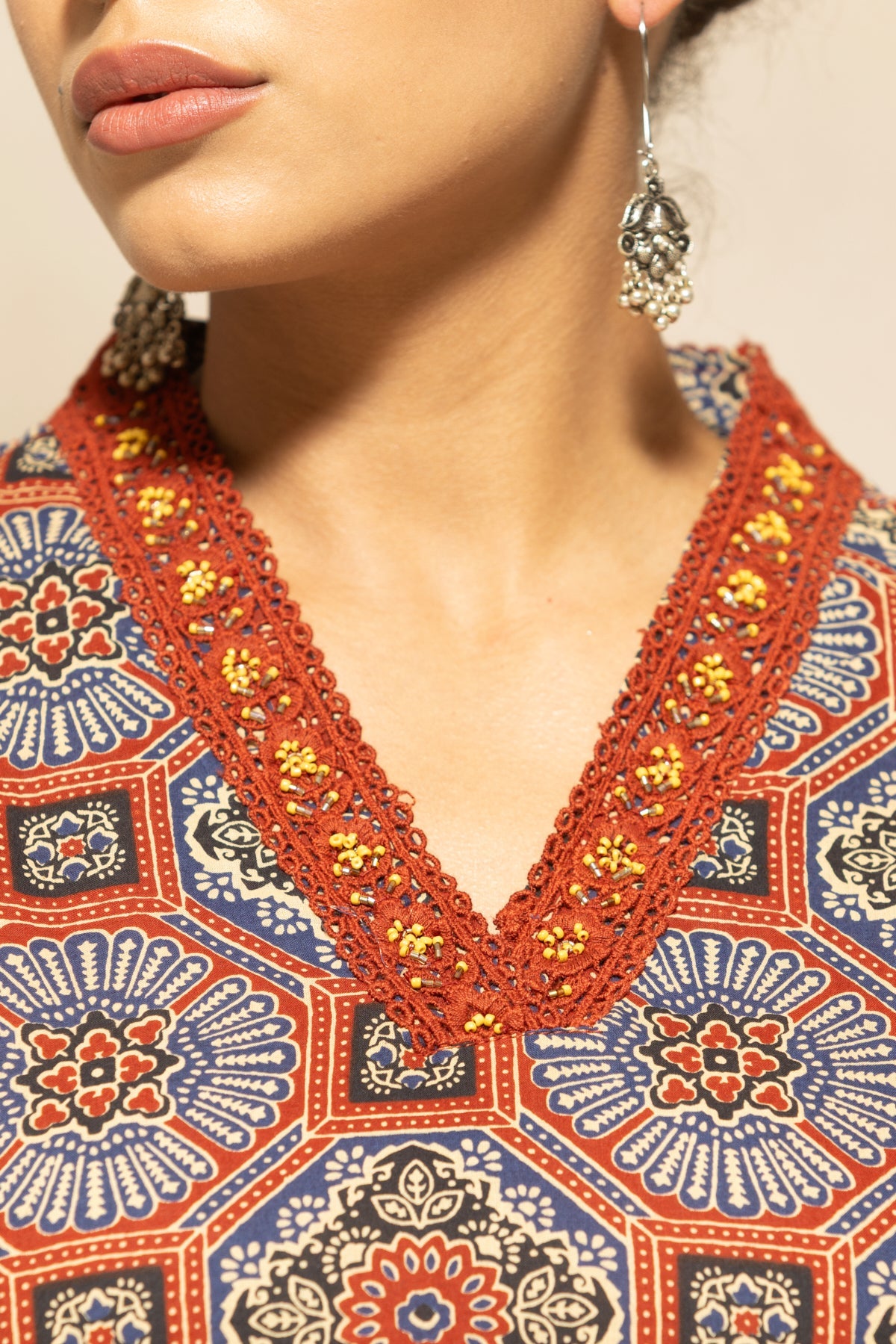 Rust Printed Kurta 3 Pcs Set