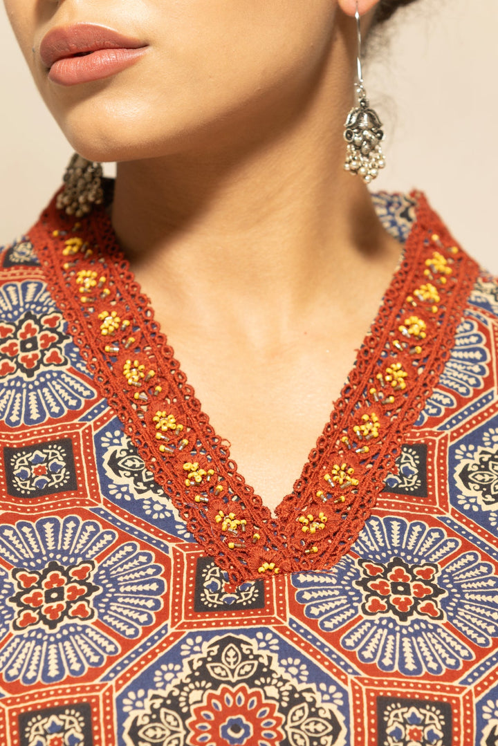 Rust Printed Kurta 3 Pcs Set
