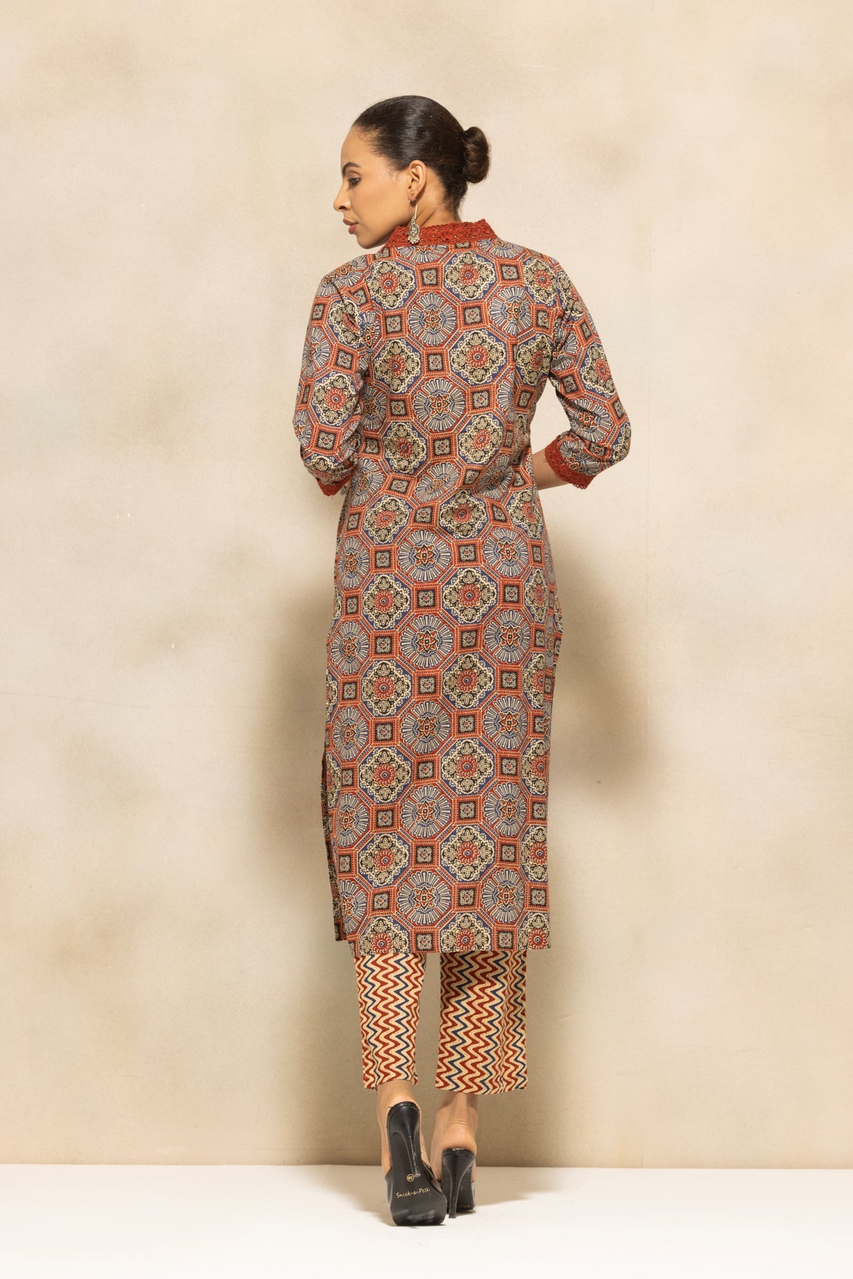 Rust Printed Kurta 3 Pcs Set