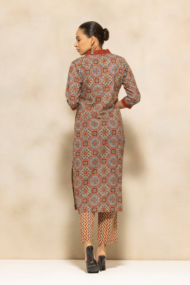 Rust Printed Kurta 3 Pcs Set
