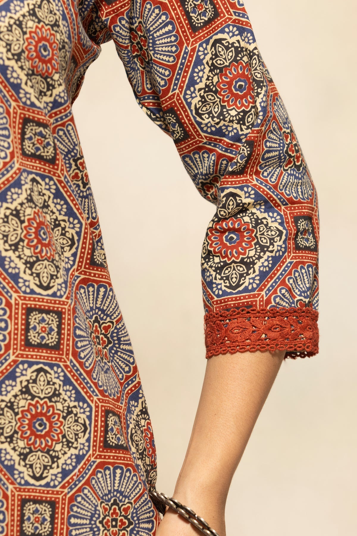 Rust Printed Kurta 3 Pcs Set