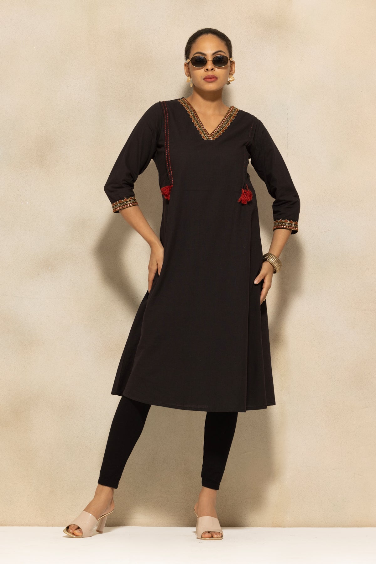 Black Self Design A-line Kurta