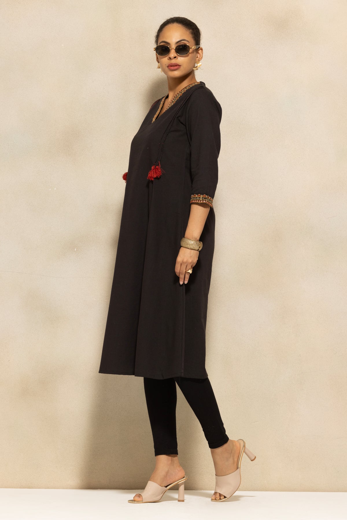 Black Self Design A-line Kurta