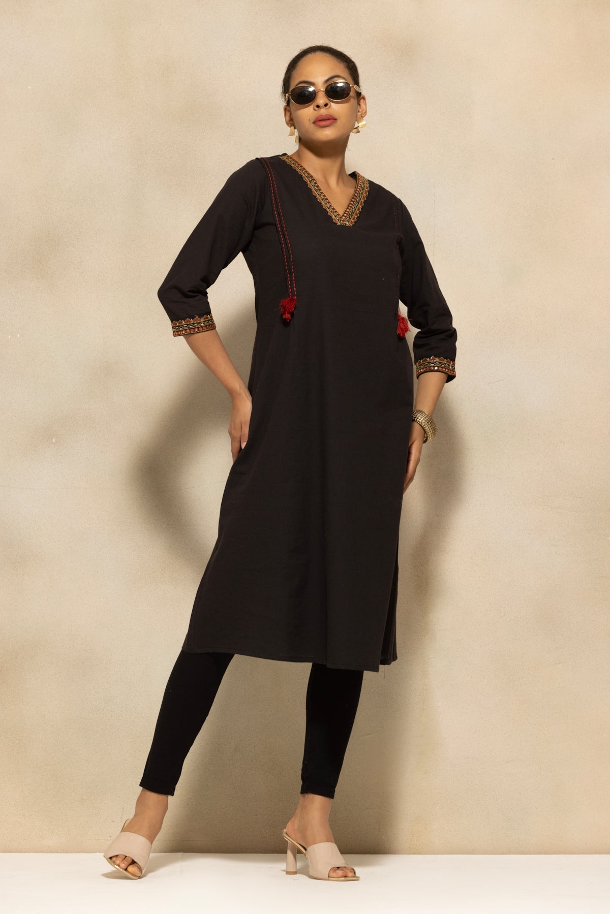 Black Self Design A-line Kurta