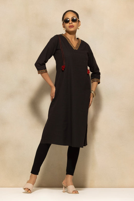 Black Self Design A-line Kurta