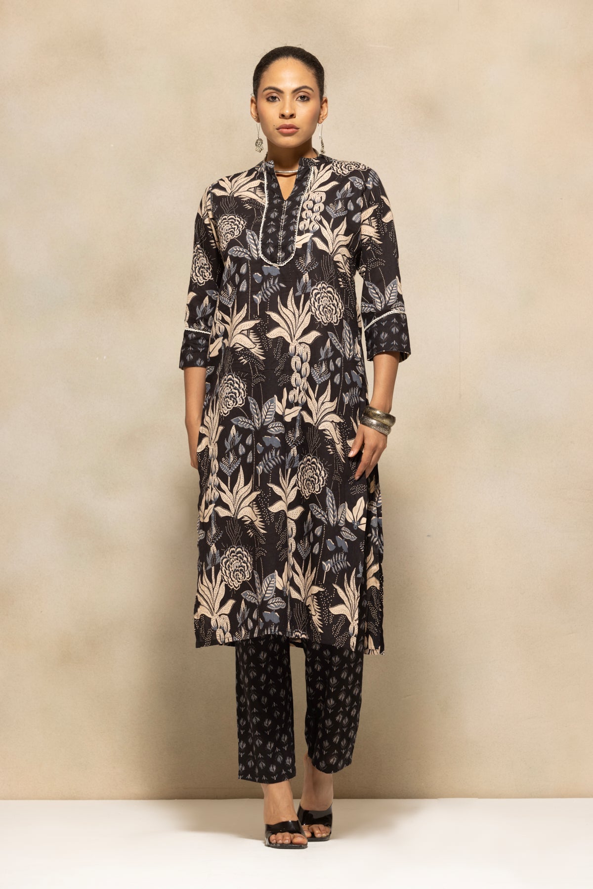 Black Printed Kurta 3 Pcs Set