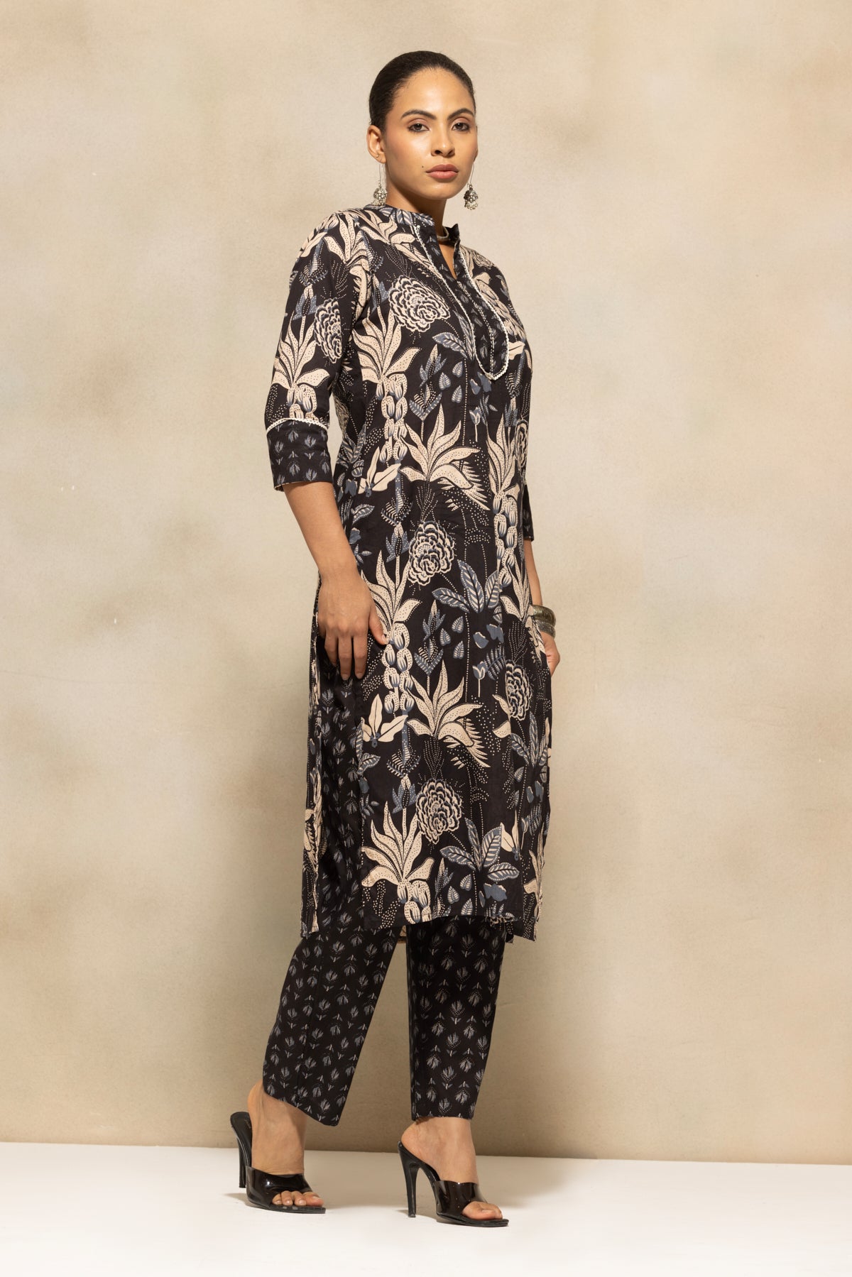 Black Printed Kurta 3 Pcs Set