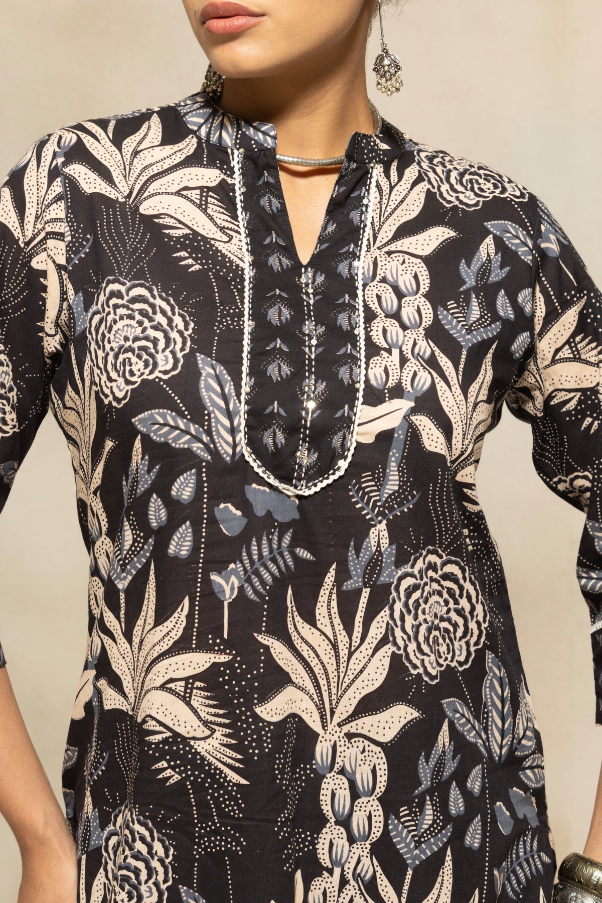 Black Printed Kurta 3 Pcs Set