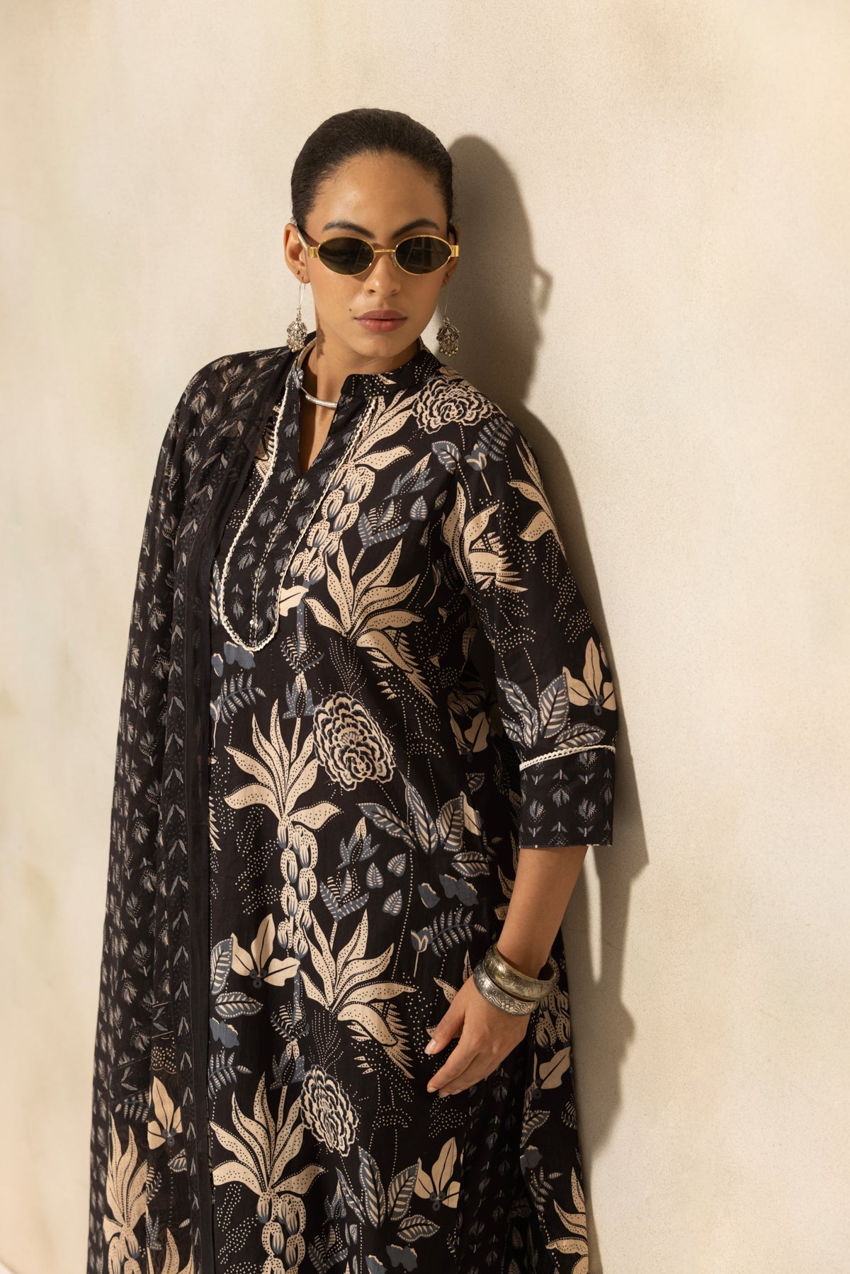 Black Printed Kurta 3 Pcs Set