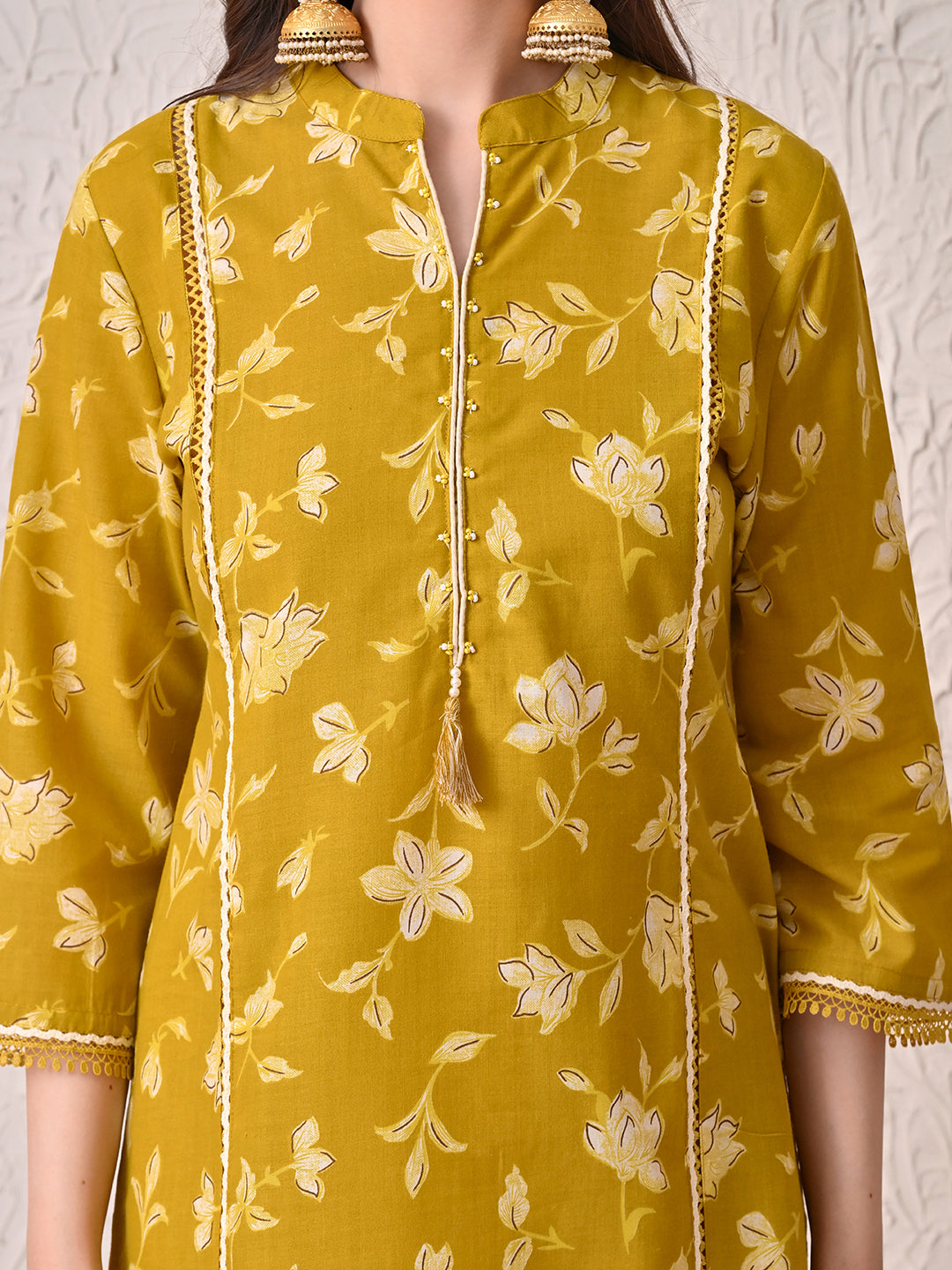 Mustard Printed Kurta 3 Pcs Set
