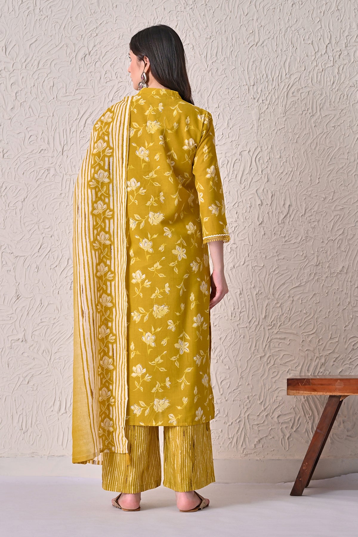 Mustard Printed Kurta 3 Pcs Set