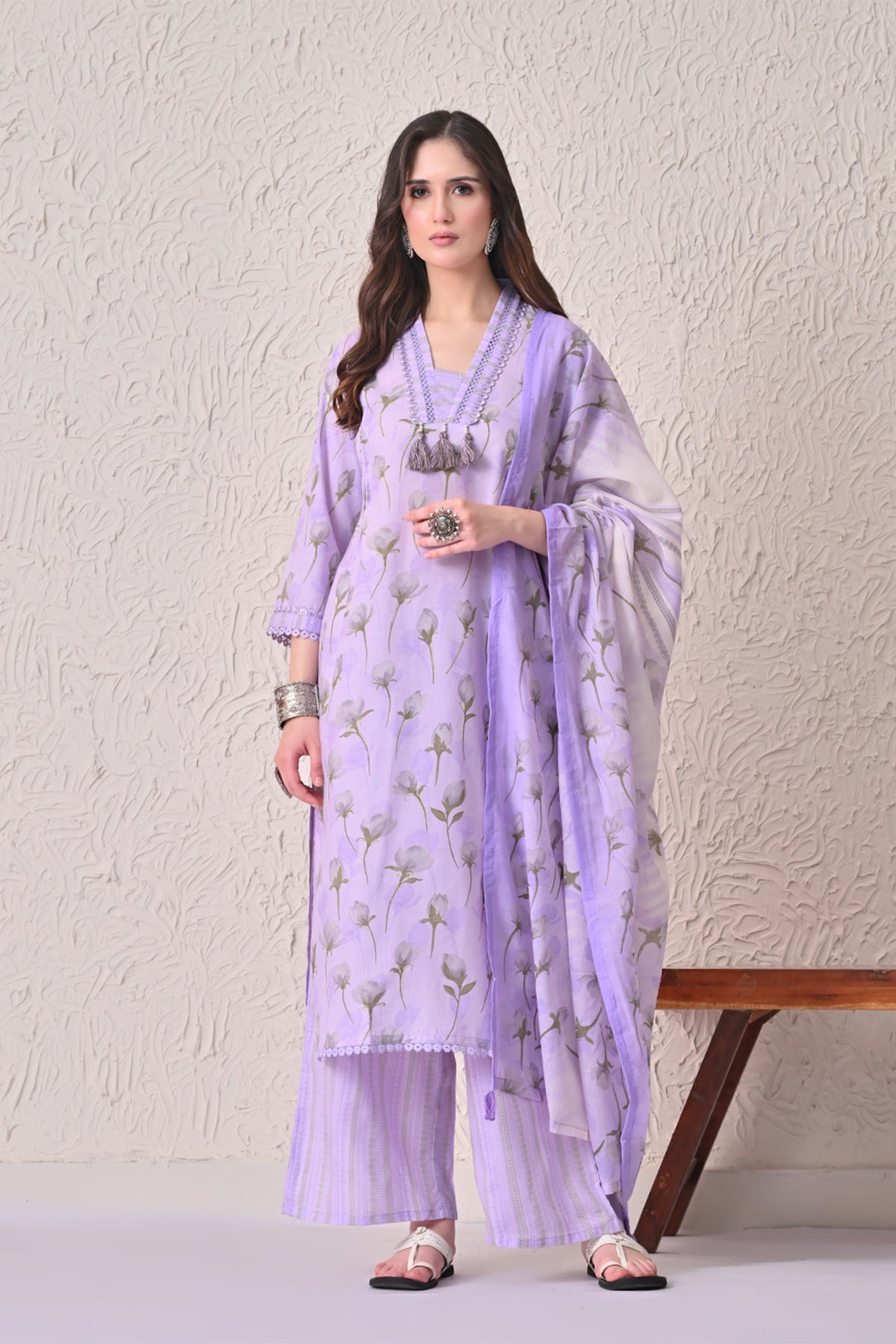 Purple Printed Kurta 3 Pcs Set