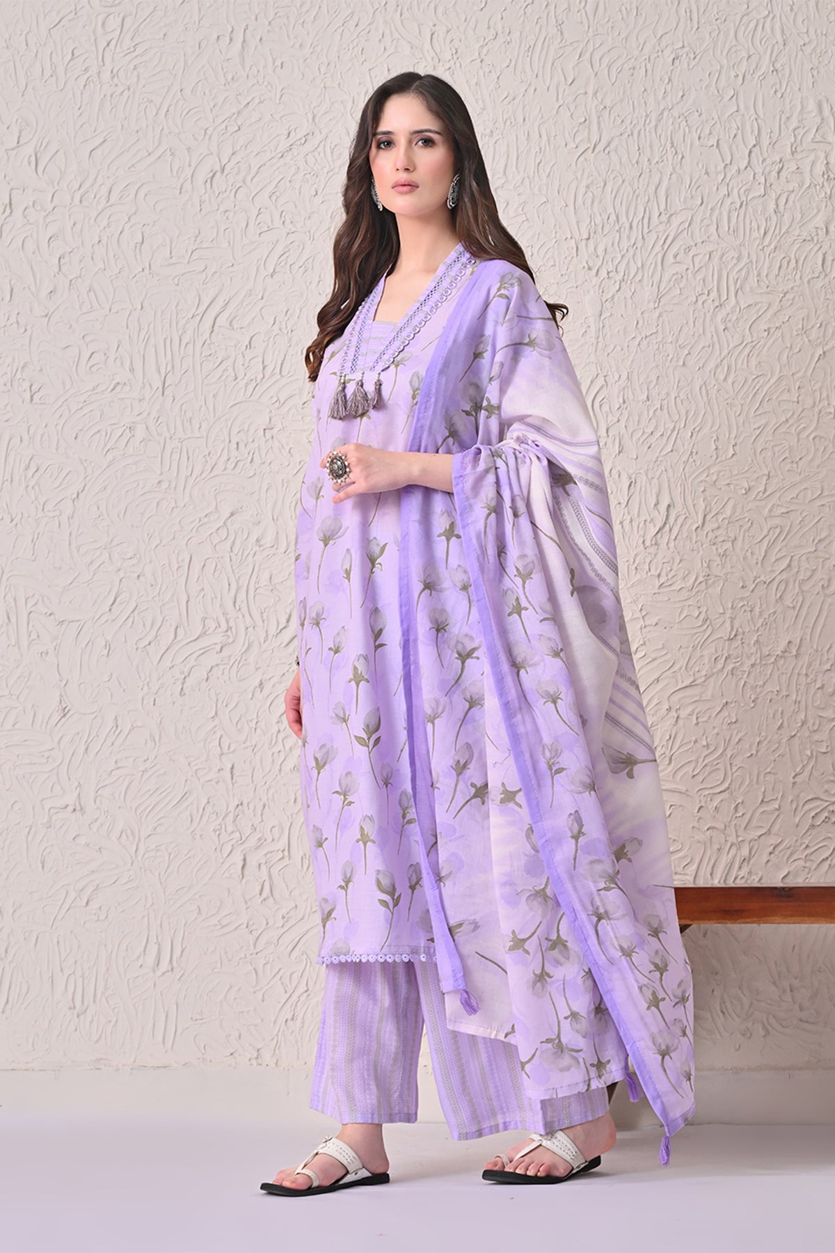 Purple Printed Kurta 3 Pcs Set