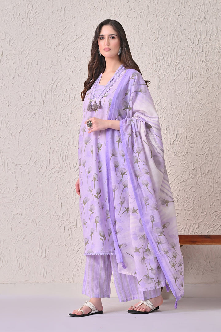 Purple Printed Kurta 3 Pcs Set