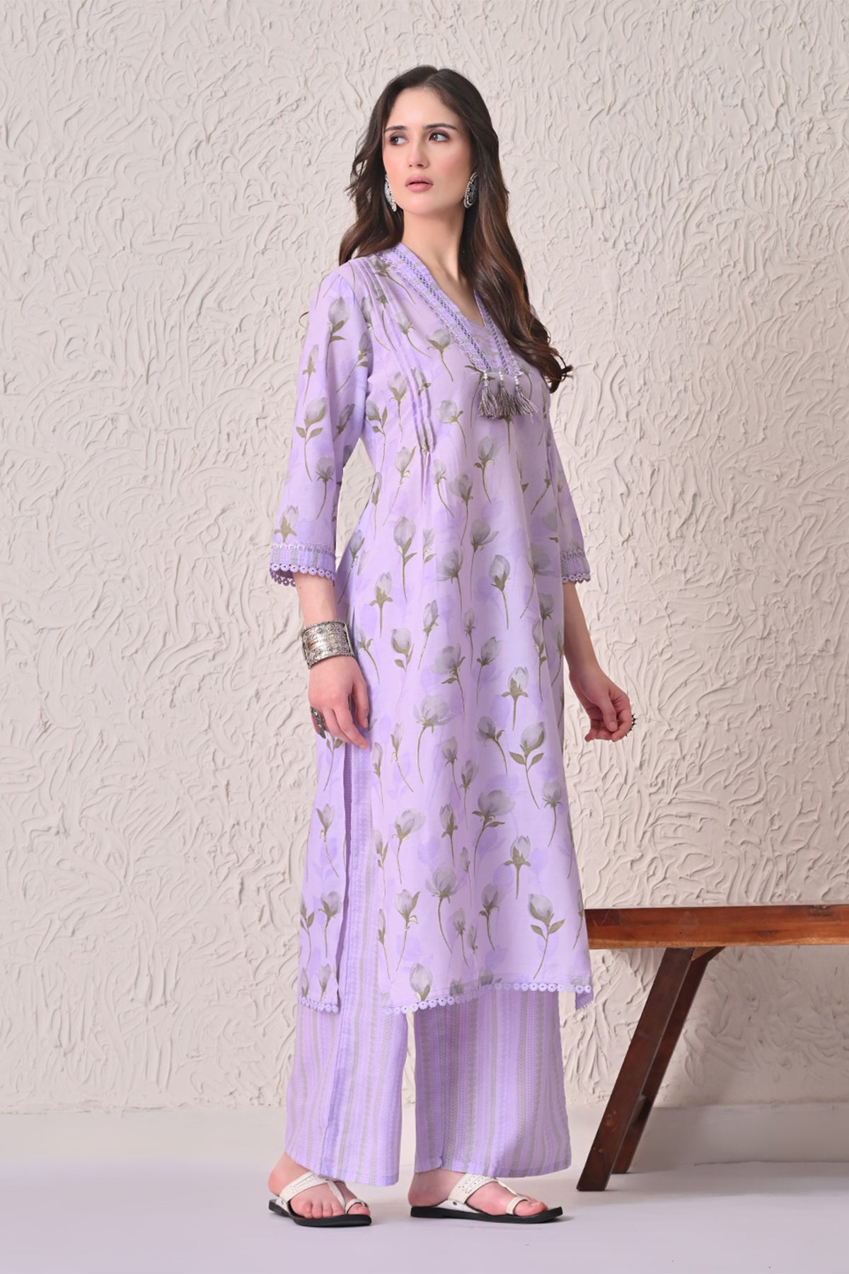Purple Printed Kurta 3 Pcs Set