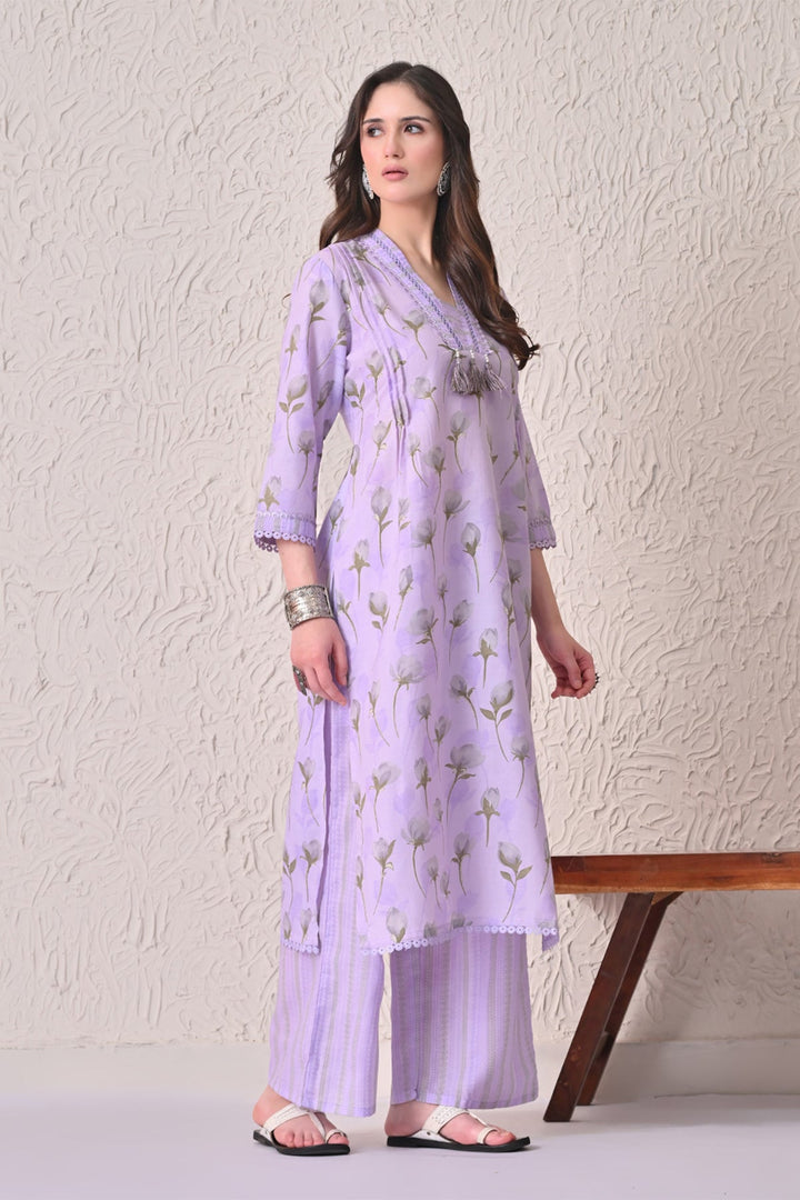 Purple Printed Kurta 3 Pcs Set