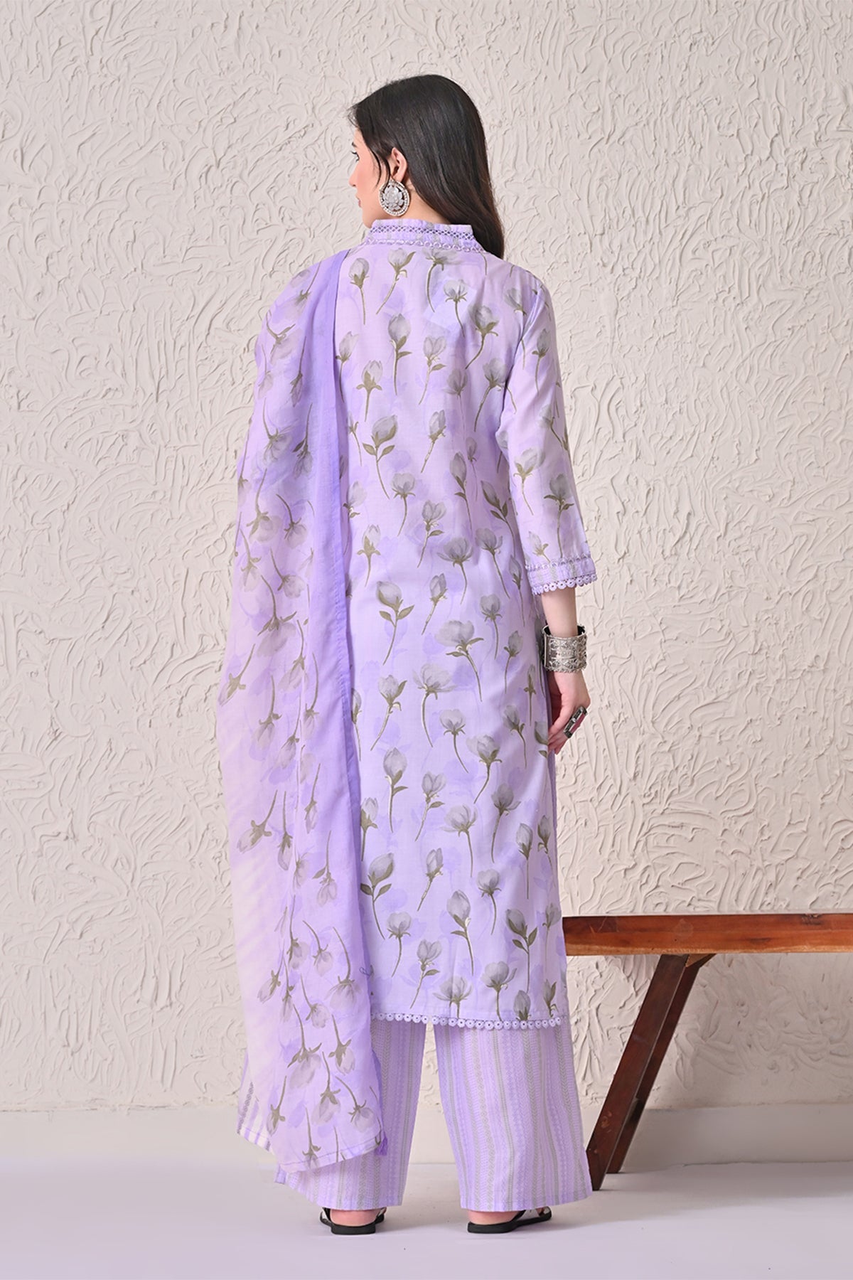 Purple Printed Kurta 3 Pcs Set