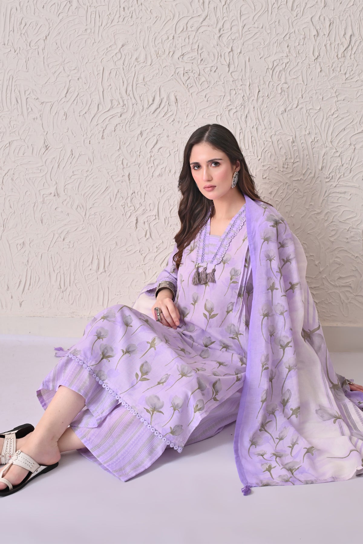 Purple Printed Kurta 3 Pcs Set