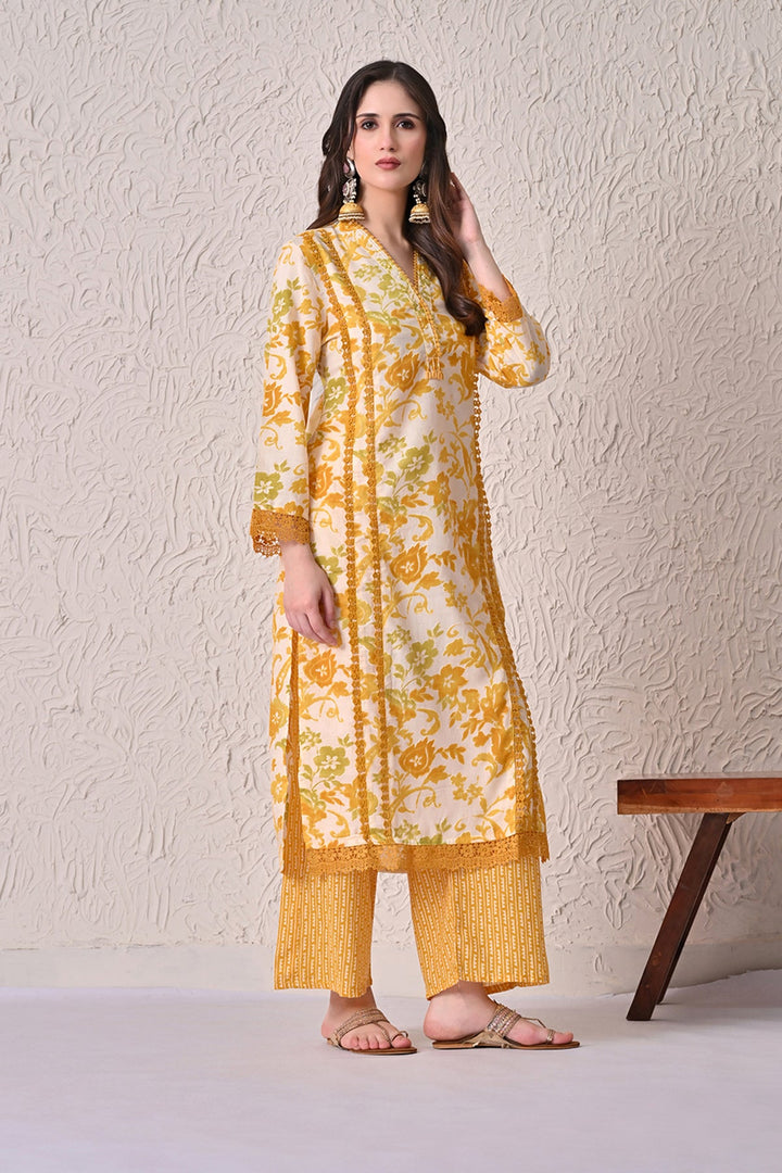 Yellow Printed Kurta 3 Pcs Set