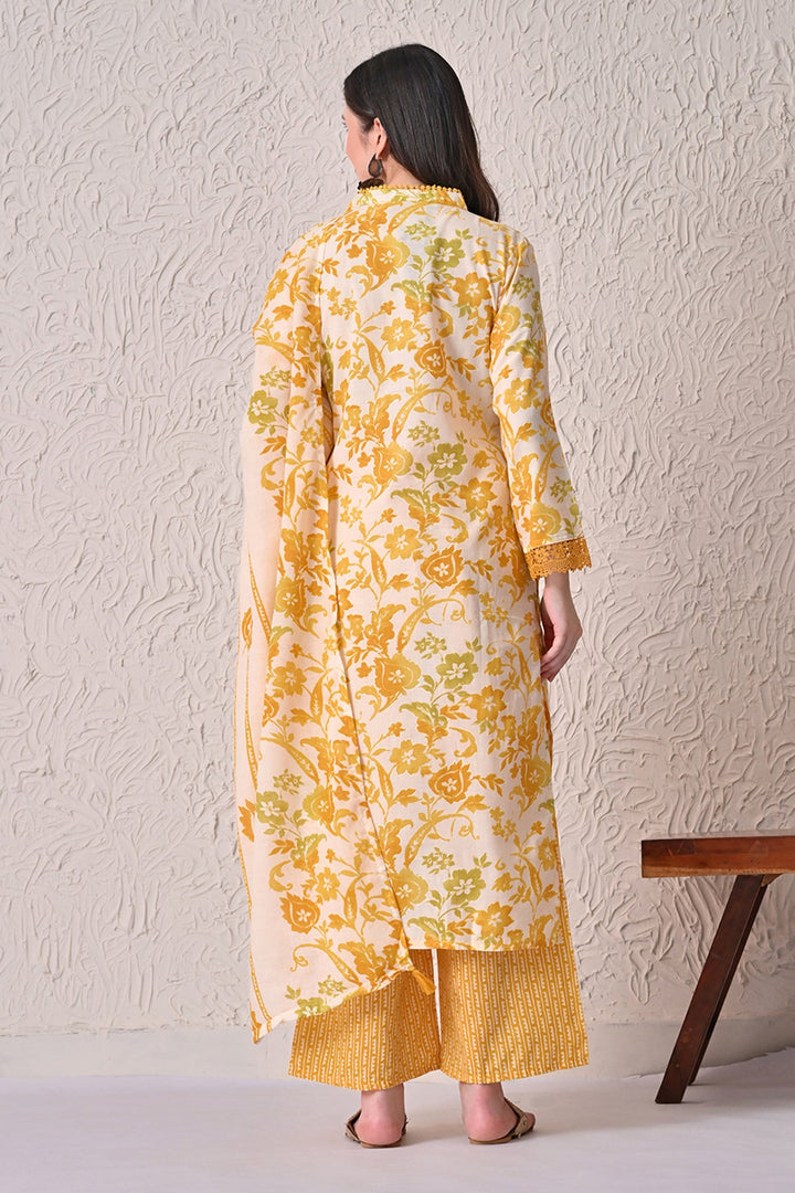 Yellow Printed Kurta 3 Pcs Set