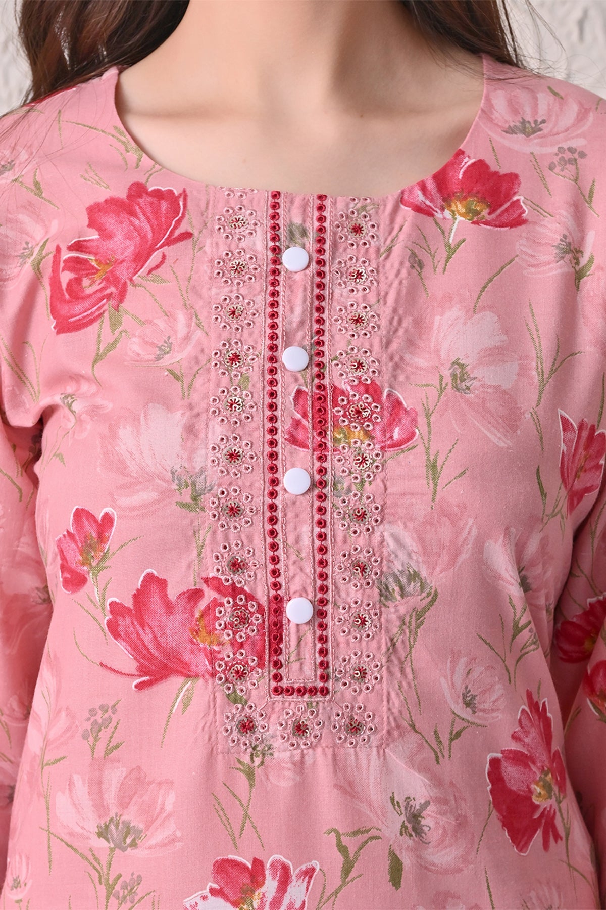 Light Pink Floral Printed Kurta 3 Pcs Set