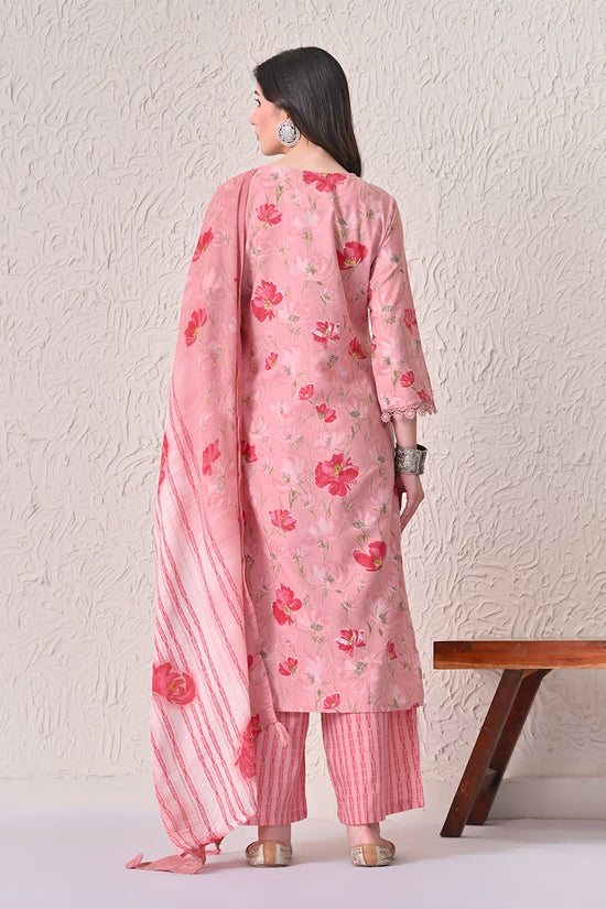 Light Pink Floral Printed Kurta 3 Pcs Set