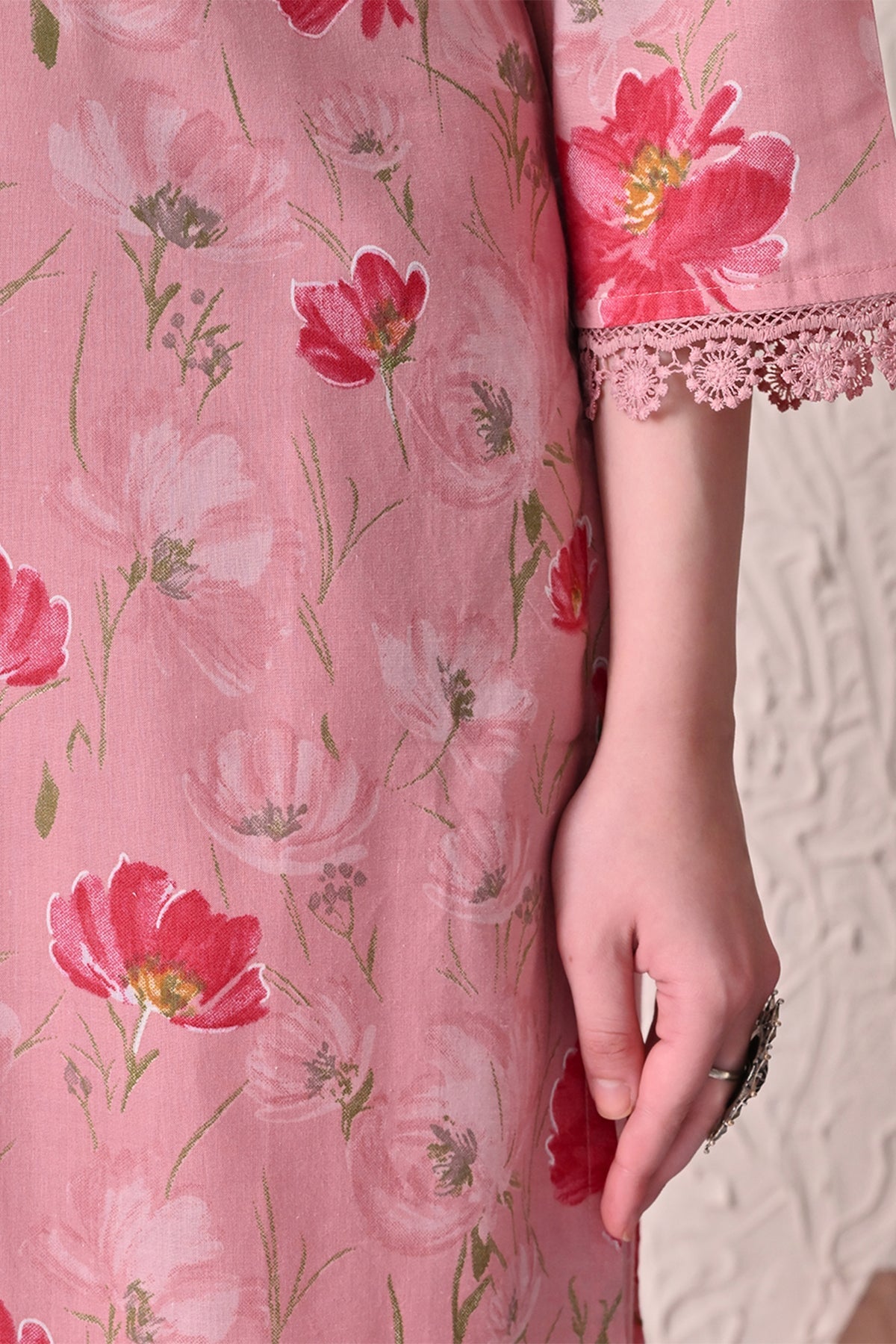 Light Pink Floral Printed Kurta 3 Pcs Set