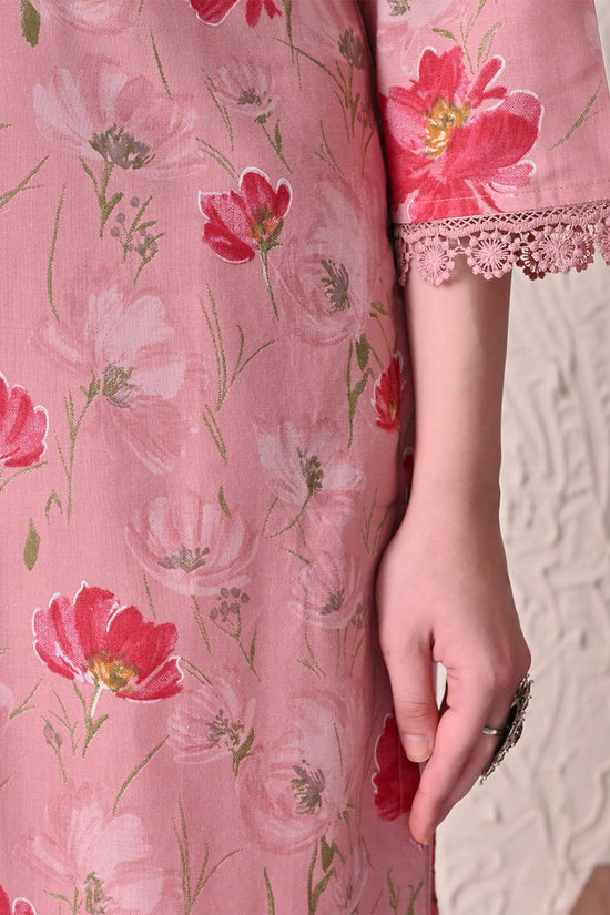 Light Pink Floral Printed Kurta 3 Pcs Set