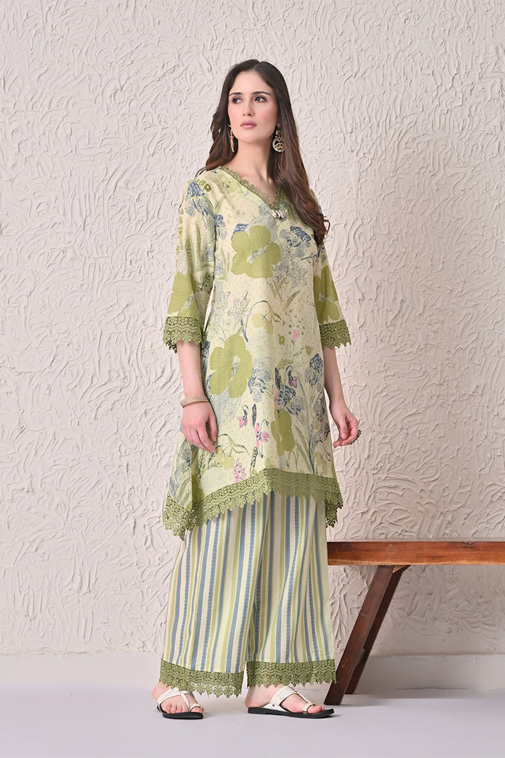 Green A-line Printed Kurta 3 Pcs Set