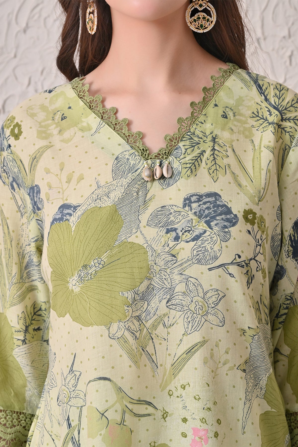 Green A-line Printed Kurta 3 Pcs Set