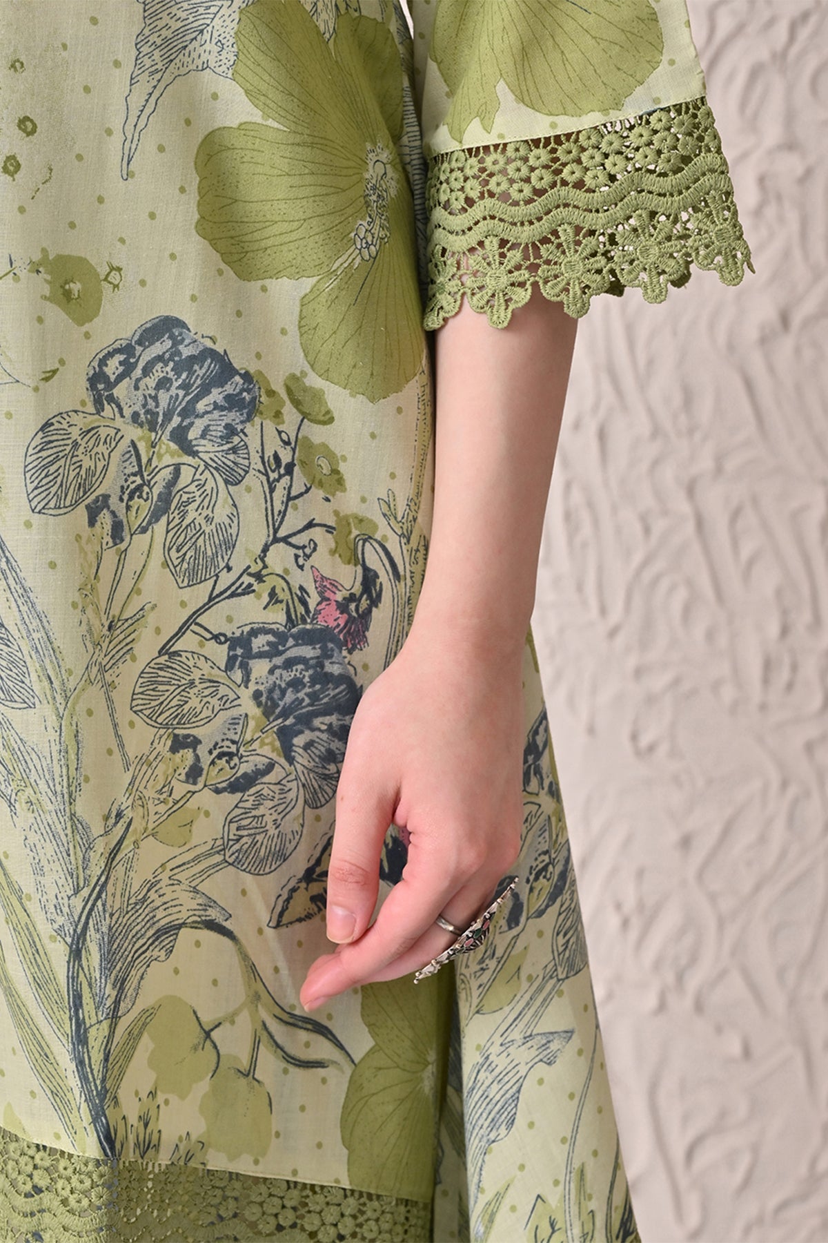 Green A-line Printed Kurta 3 Pcs Set