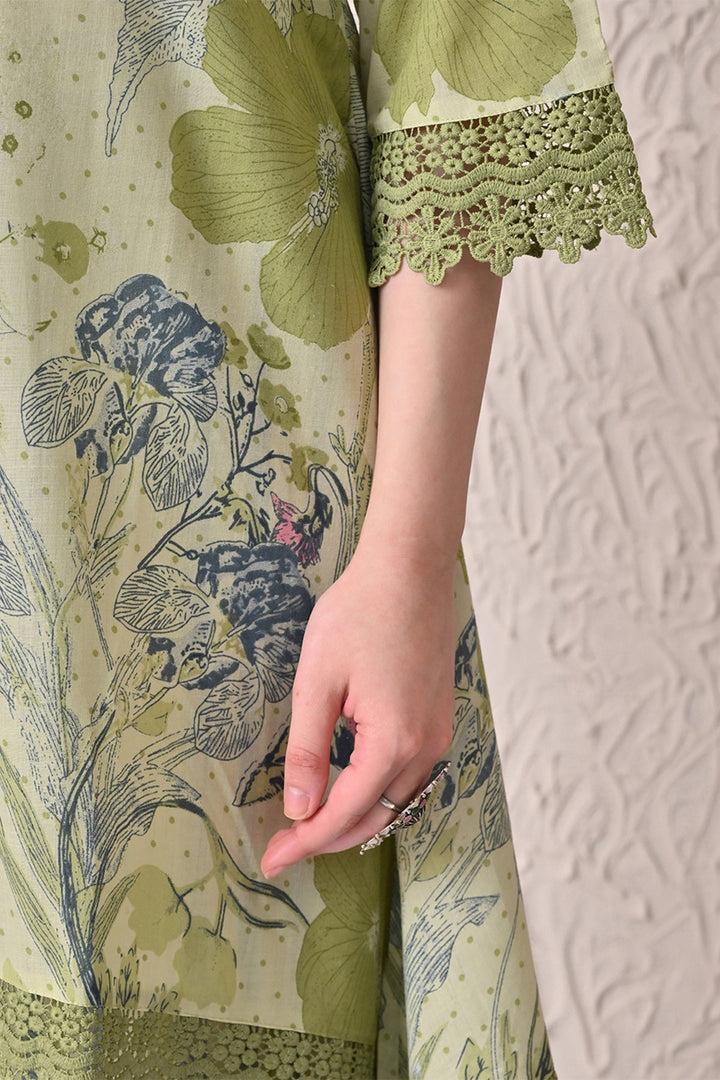 Green A-line Printed Kurta 3 Pcs Set